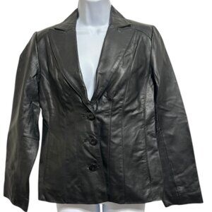 Women's East 5th Faux Black Leather Jacket-Size S-Button Up Front & Sleeve.